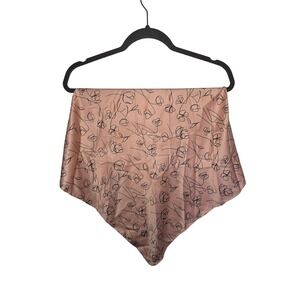 Lark&Ives Pink Floral Satin Sq Scarf Minimalist Black Line Art Poppy Prnt20x20"